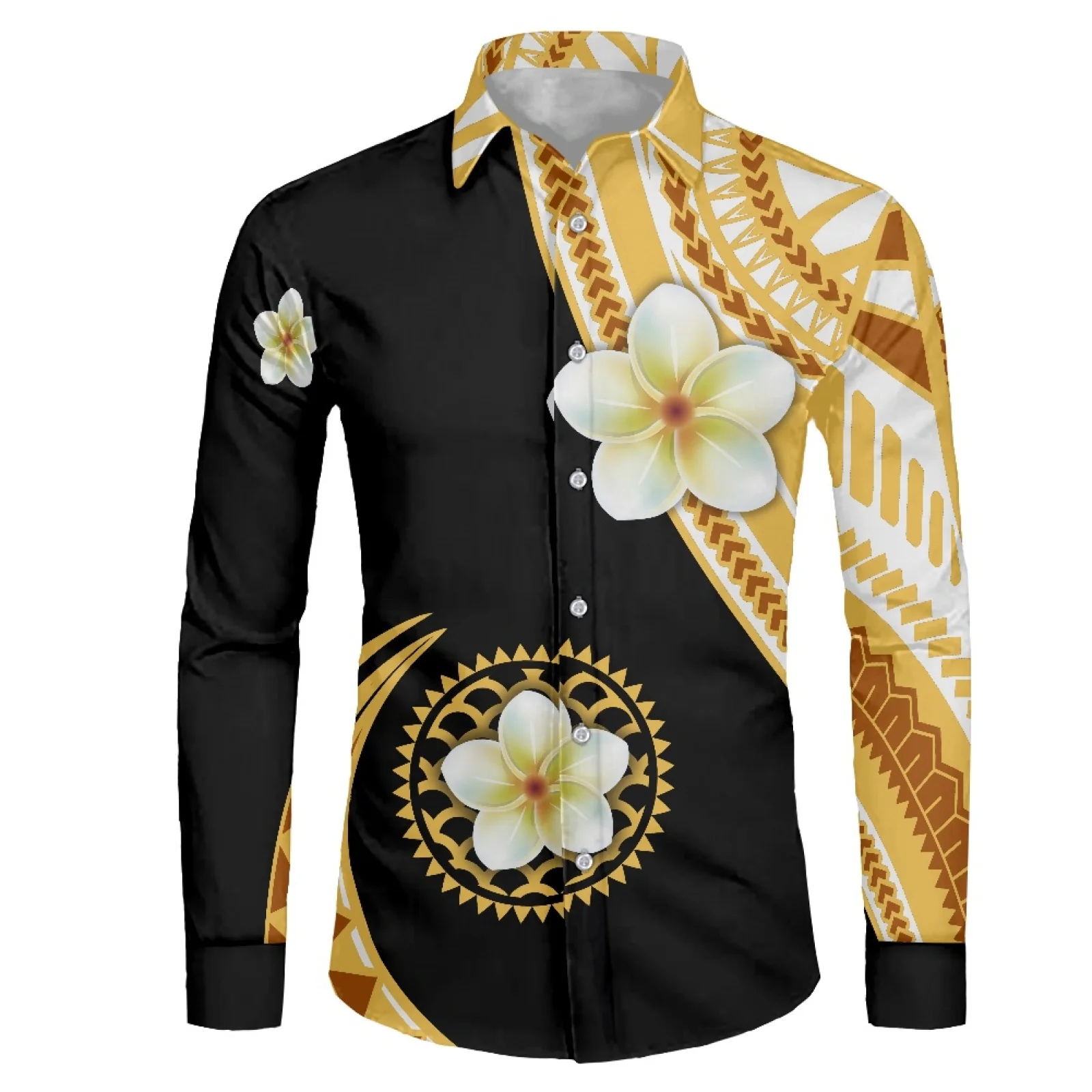 

Polynesian Tribal Fijian Totem Tattoo Fiji Prints Luxury Social Men Shirts Turn-down Collar Buttoned Shirt Casual Long Sleeve