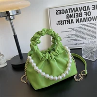 womens bag pleated small bag 2022 new fashion pearl hand held messenger bag summer texture bucket bag
