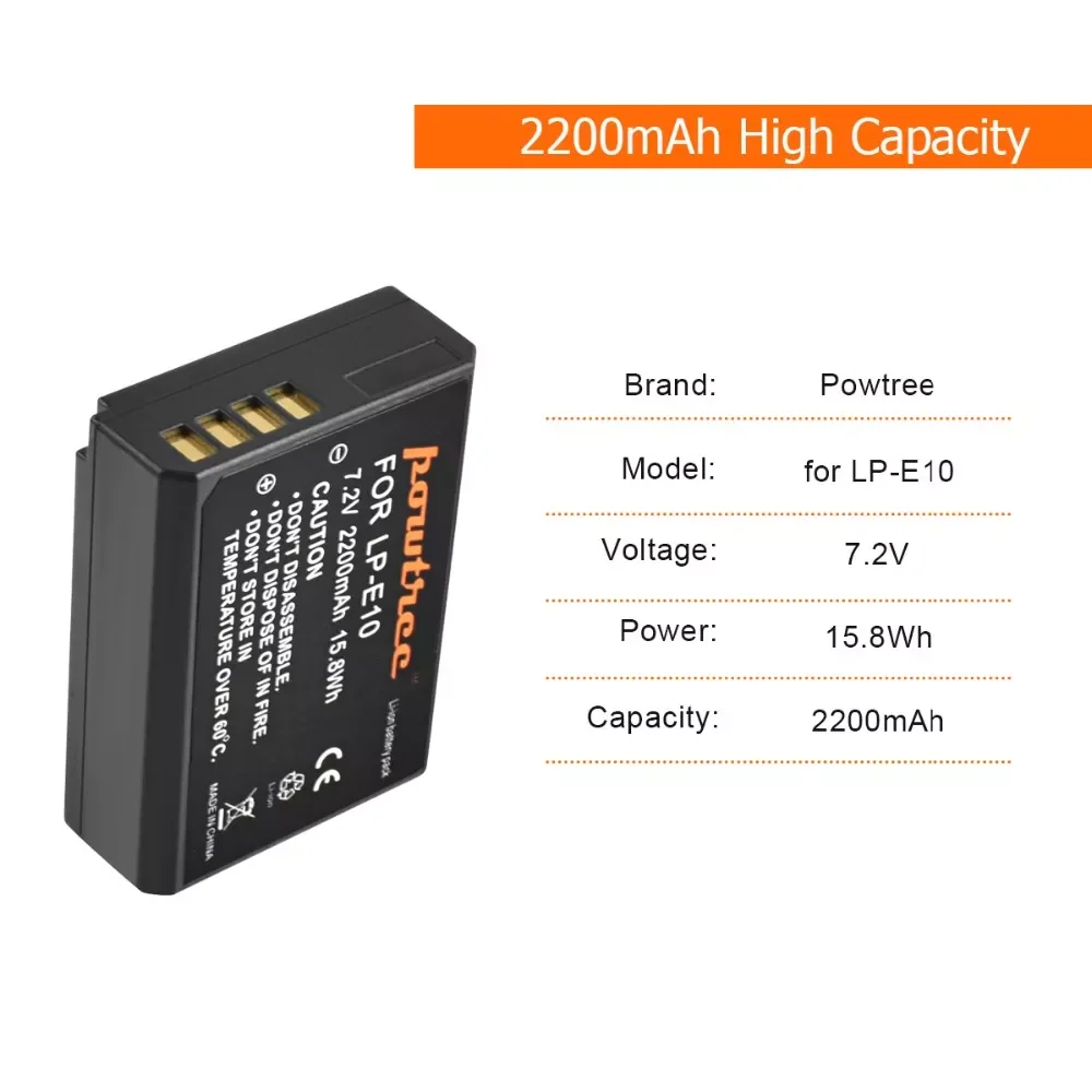 

7.2V 2200mAh LP-E10 Battery+Charger for Canon EOS Rebel T3, T5, T6, T7, Kiss X50, Kiss X70, EOS 1100D, EOS 1200D, EOS 1300D L50