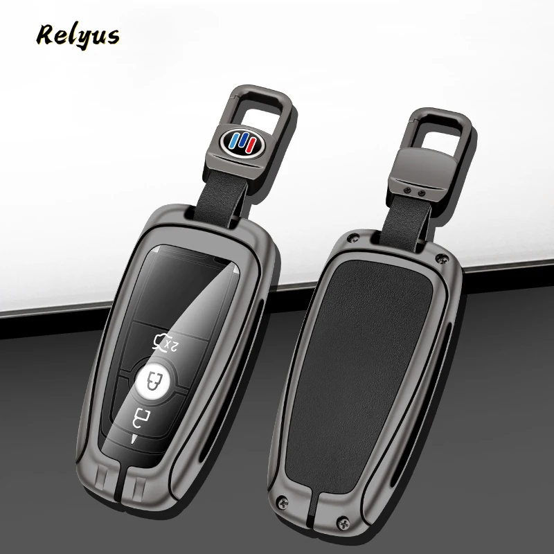 

New Metal Leather Car Smart Key Case Cover for Ford Fusion Edge Mustang Explorer F150 F250 F350 Ecosport Keyless Protector Shell