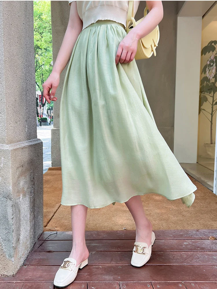 

Thin Medimum Length Summer Skirts For Women Loose Elastic Waist Solid Color Female Casual Streetwear Clothing G659