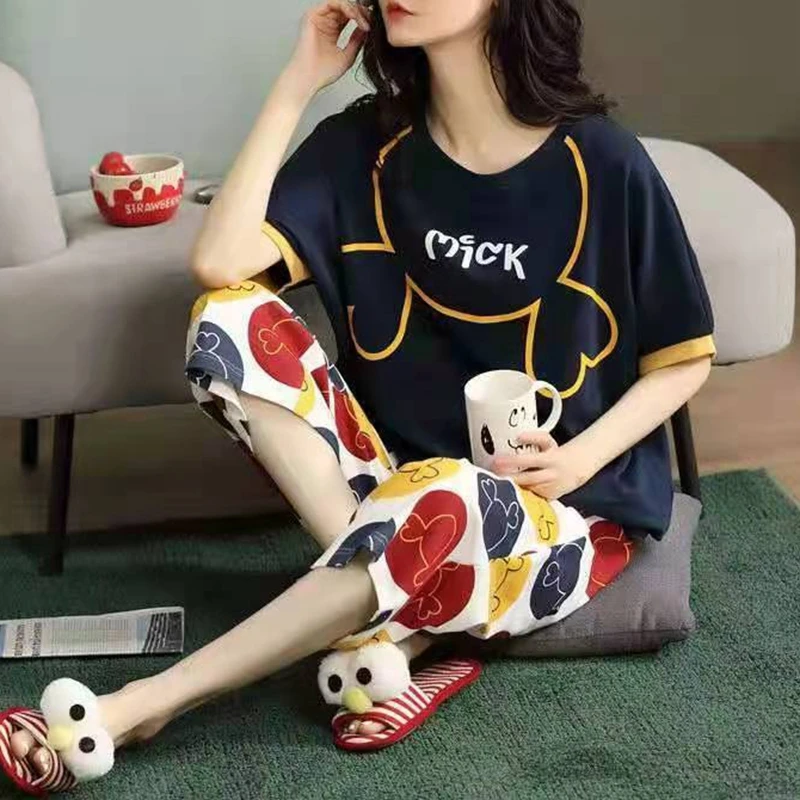 

5XL Pajamas for Women Spring Summer Pajama Set New Floral Printing Elegant Sleepwear Cotton Womens Pijama Set Lady Loungewear