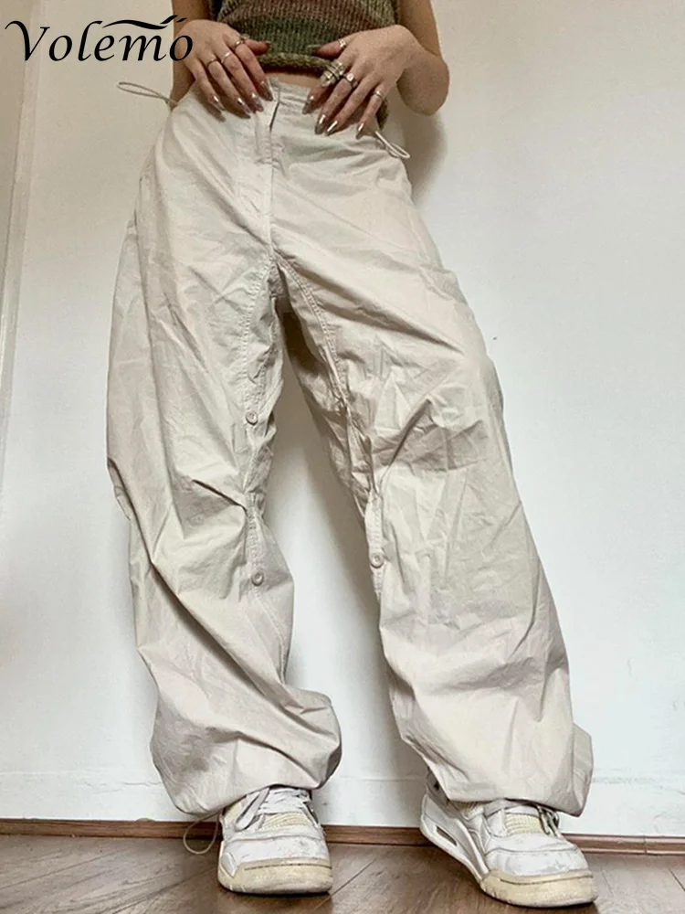 

Casual Women Trousers Solid Loose Drawstring Low Waist Streetwear Joggers Baggy Wide Leg Sweatpants Female Hippie Cargo Pants