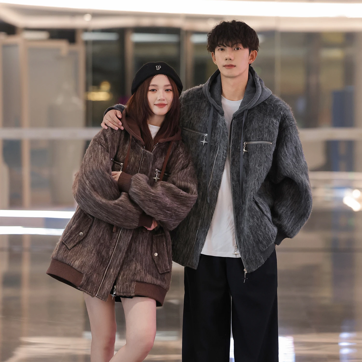 Autumn clothes French sle Hoodie Men's and Women's Couple look Autumn Winter Short Woolen Coat Thickened Jacket High-Gr...