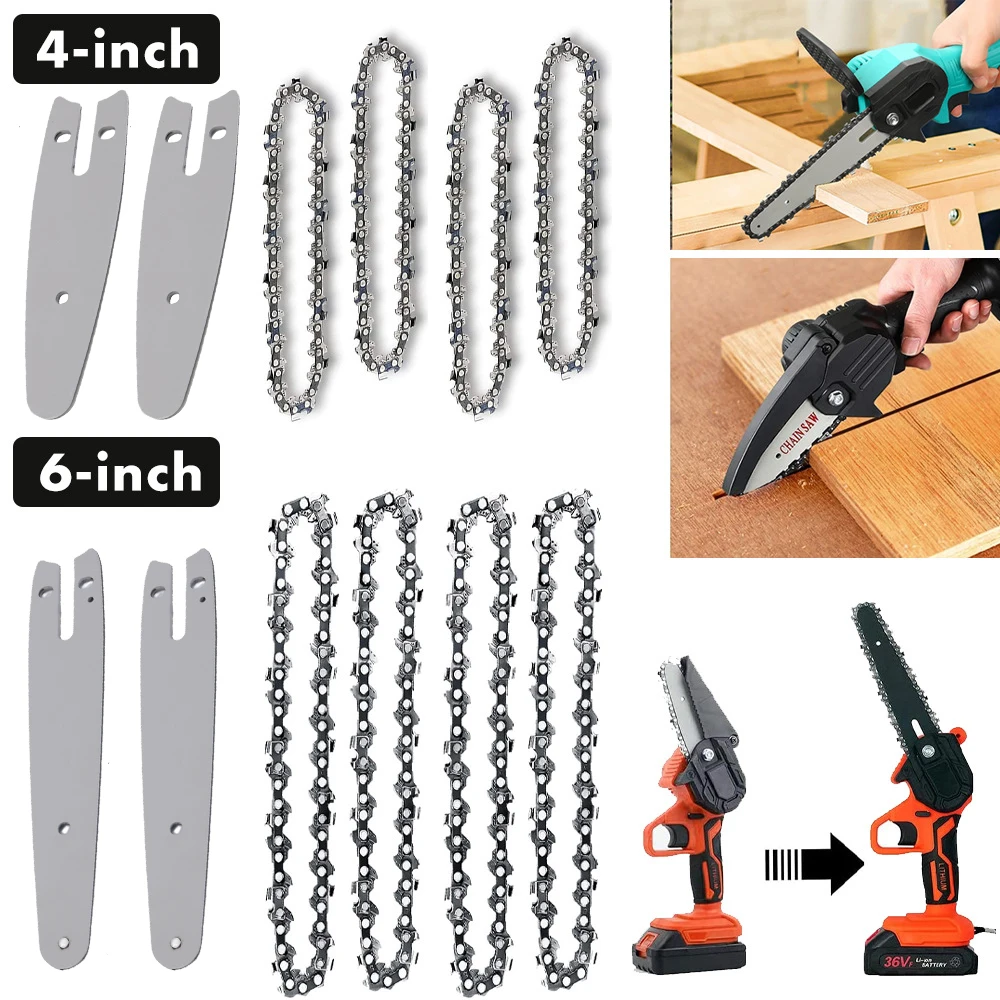 

4/6inch Chains and Guides Set Plate Rail Saw Chain Chainsaw Guide Plate Chainsaw Chain for Wood Branch Pruning Trimming Cutting