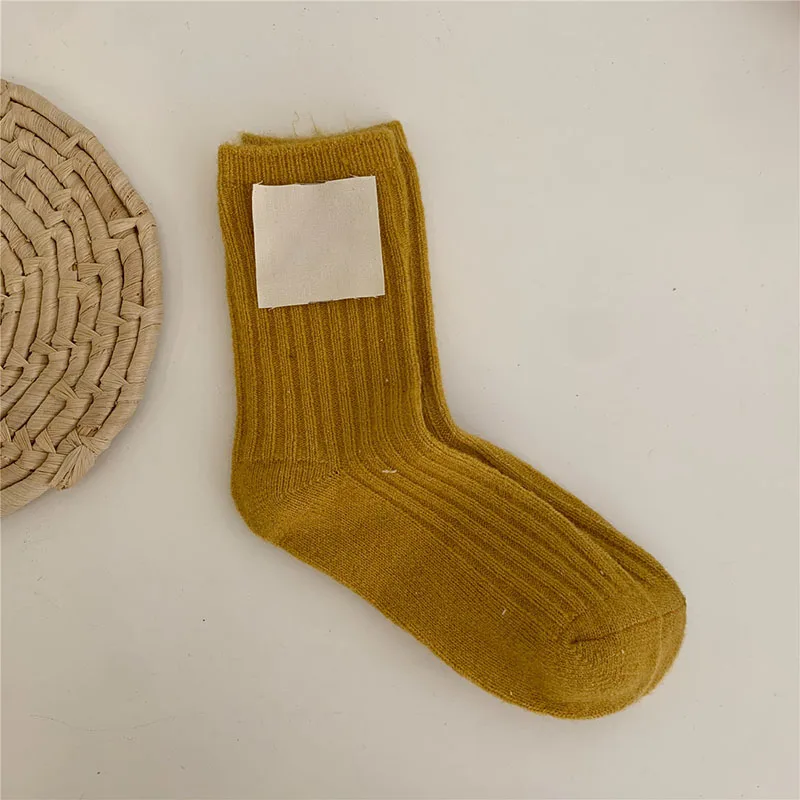 

Женские носки с ворсом для осени и зимы, 1 пара, однотонные теплые женские носки, зимние утепленные кашемировые носки в Корейском стиле