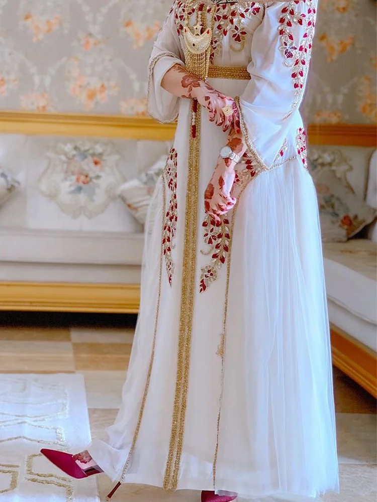 Kaftan Caftan For Women Dubai 2022 Latest Dress V-neck Chiffon Embroidered Belt Luxurious Turkish Evening Dress Ramadan Abaya