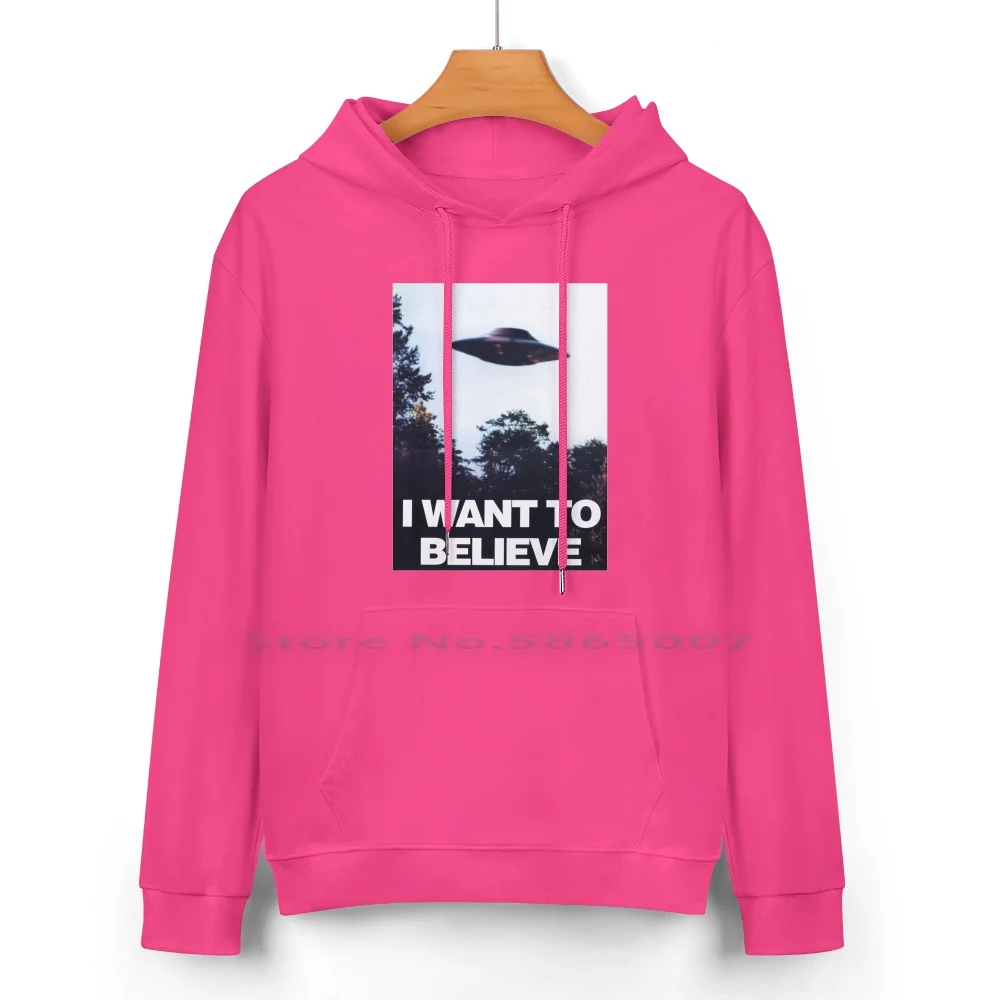Свитер с капюшоном из чистого хлопка надписью I Want To Believe 24 цвета