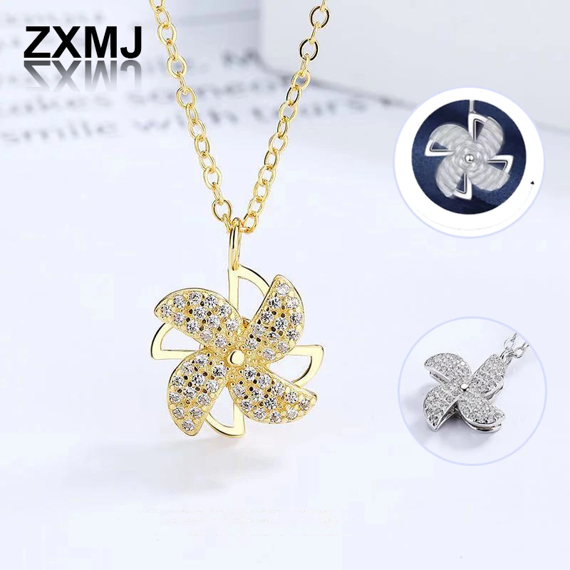 

ZXMJ New Rotatable Necklace Windmill Pendant Clavicle Chains for Women Popular Diamond Necklaces Trendy Ins Necklaces Jewelry