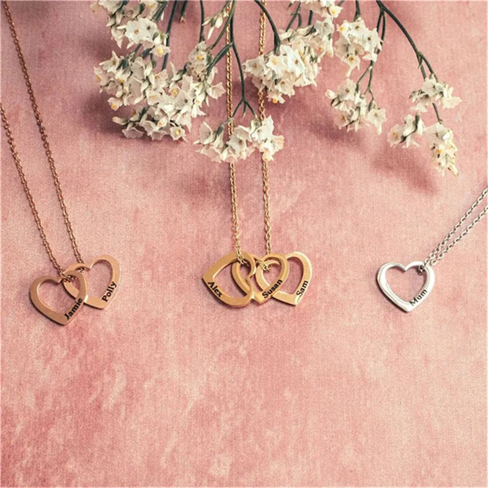 Peach Heart Custom Necklace For Women's Couple Name Custom Stainless Steel Necklace Valentine's Day Custom Gift Free Shipping