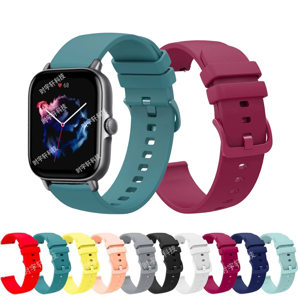 Ремешок 20 мм для Amazfit GTS 3 4 2E 2 Mini Sport силиконовый браслет GTR Mini/Bip Pro/Bip U/S/Active Band