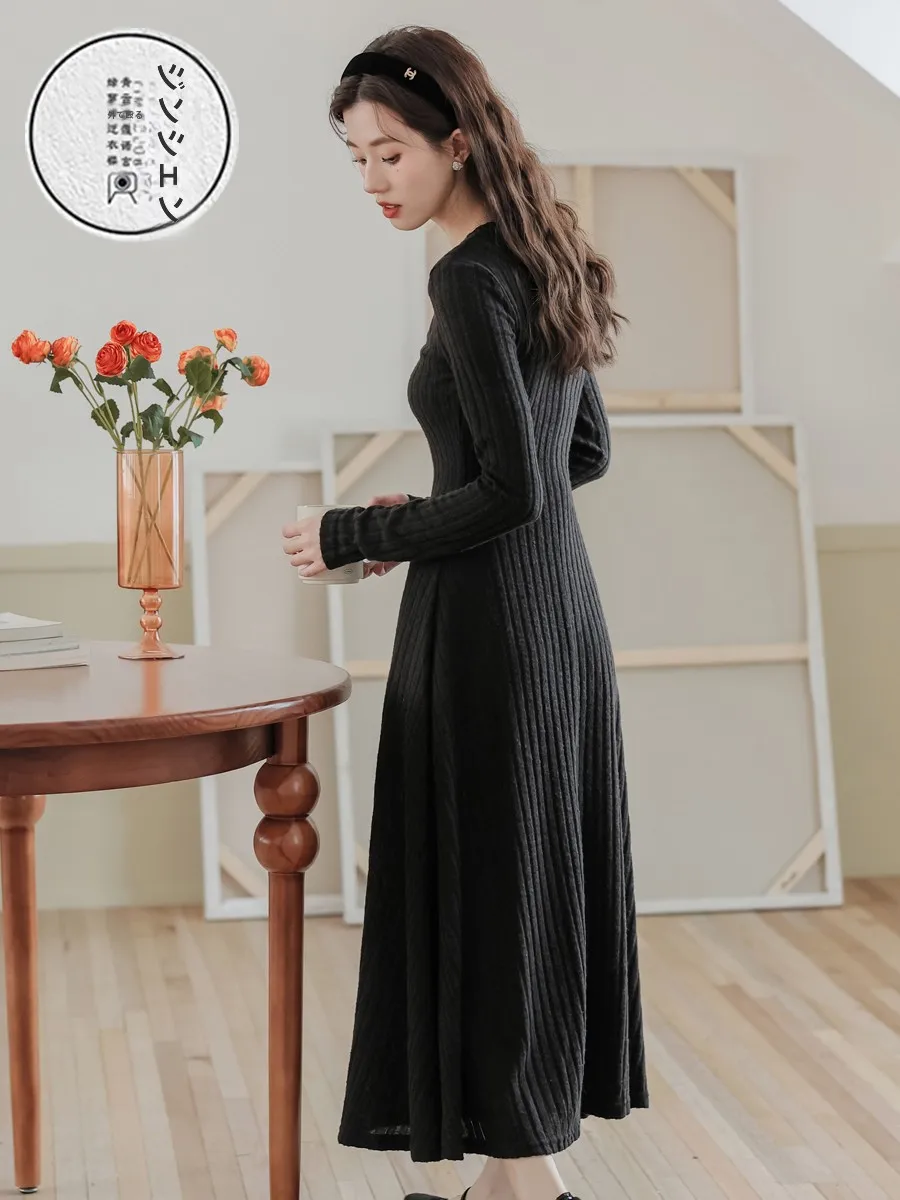 Shujinsheng уменьшающий возраст вязаный свитер средней длины с длинными рукавами