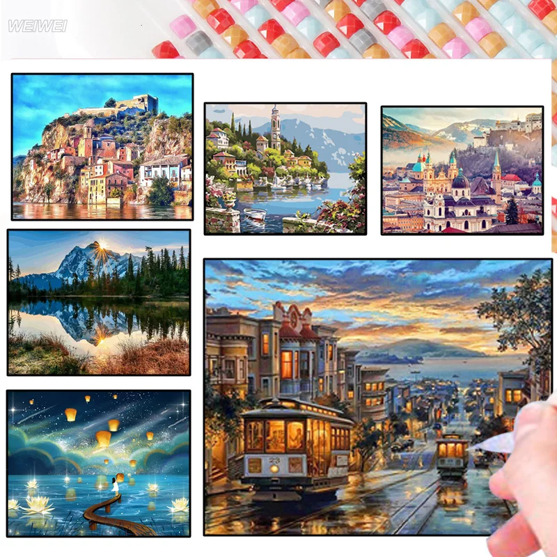 

Diamond Painting Kit Landscape Diy House By The River 5D Embroidery Cross Stitch Diamond Painting Handmade Gift Home Decoration