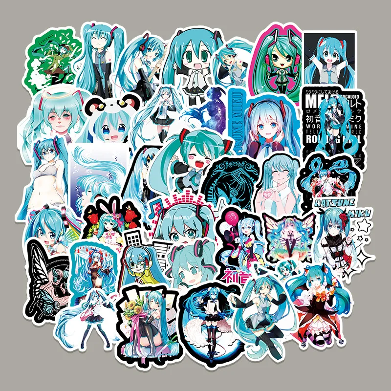 

50 Two-dimensional Characters Small Expression Hatsune Miku Waterproof Sticker Decoration Luggage Notebook Guitar Water Cup