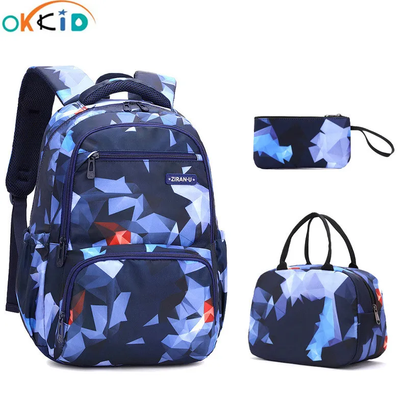 

OKKID 3pcs/set teenage boys school backpack middle school student backpack schoolbag bookbag food bag set travel sport backpack