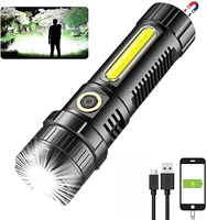 rechargeable flashlight high lumens tactical flashlights p70 2 led magnetic flashlight with cob sidelight zoomwaterproof torch