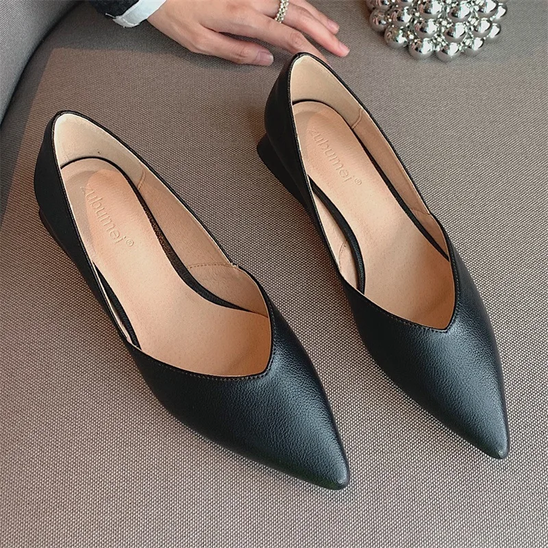 Ladies High Heels  Sandals PU Solid Color Pointed Toe Pumps Non Slip    Thick   Women Shoes