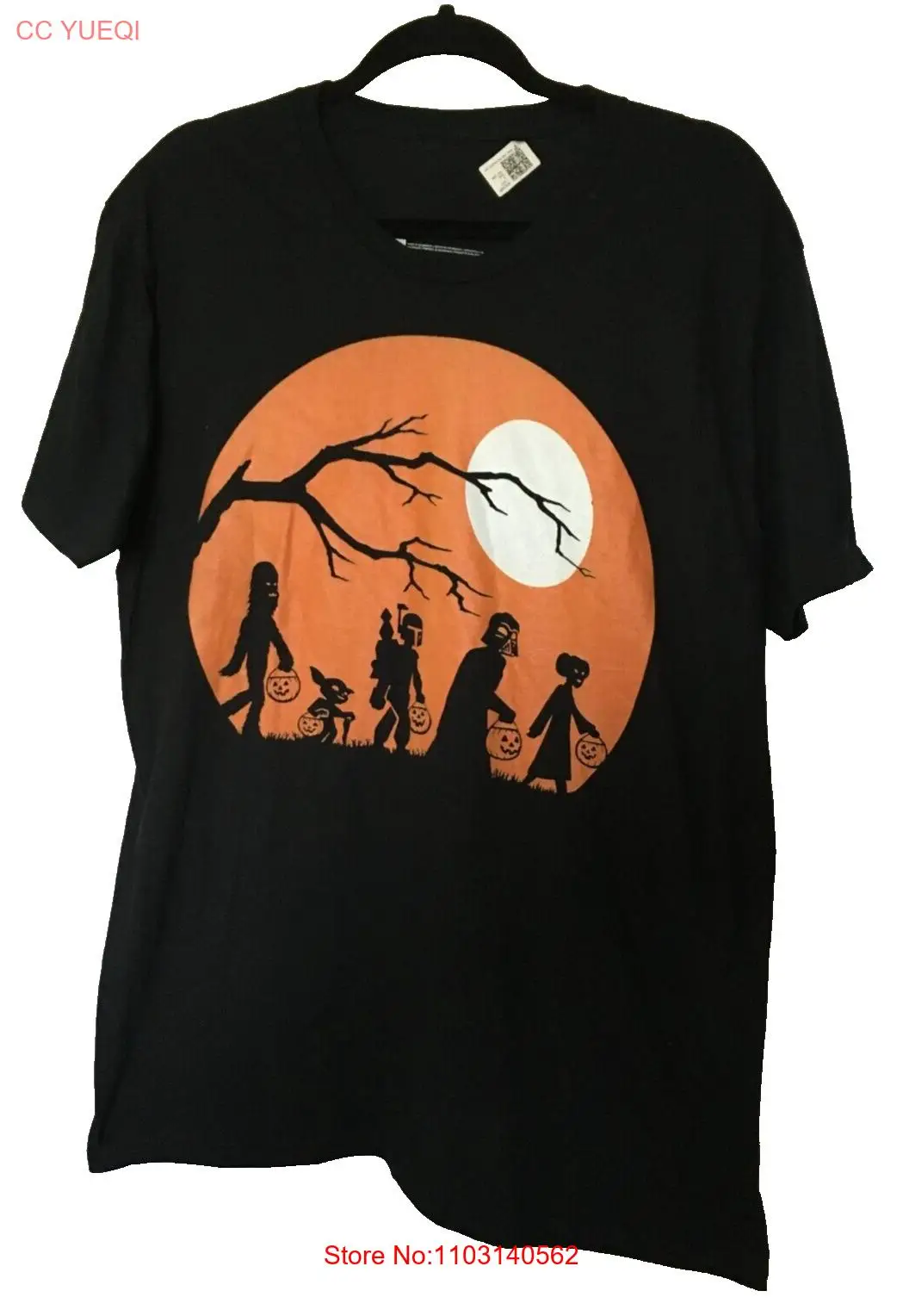 Футболка на Хэллоуин размер большие черные оранжевые тыквы луна хлопок грудь 43