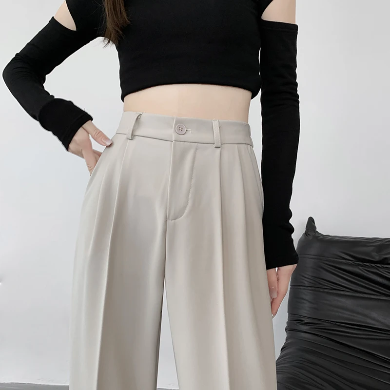Korean Fashion Suit Baggy Pants Women Daily New Casual Basics Straight High Waist Black Wide-leg Pants Femme S-2XL