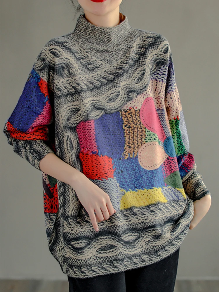 Женский вязаный свитер Max LuLu элегантный теплый пуловер с высоким воротником