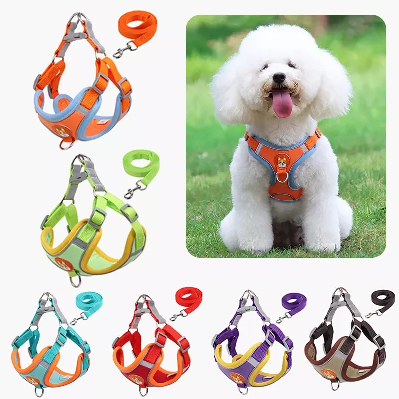 

2023NEW New Pet Dog Harness Leash Set Reflective Adjustable Puppy harness Outdoors Walking Running Vest Harness For Small Meduim