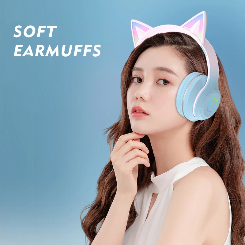 

Headset Headphones ST89M Gradient Color LED Light-emitting Cute Cat Series Cat Ear Wireless Bluetooth Headset