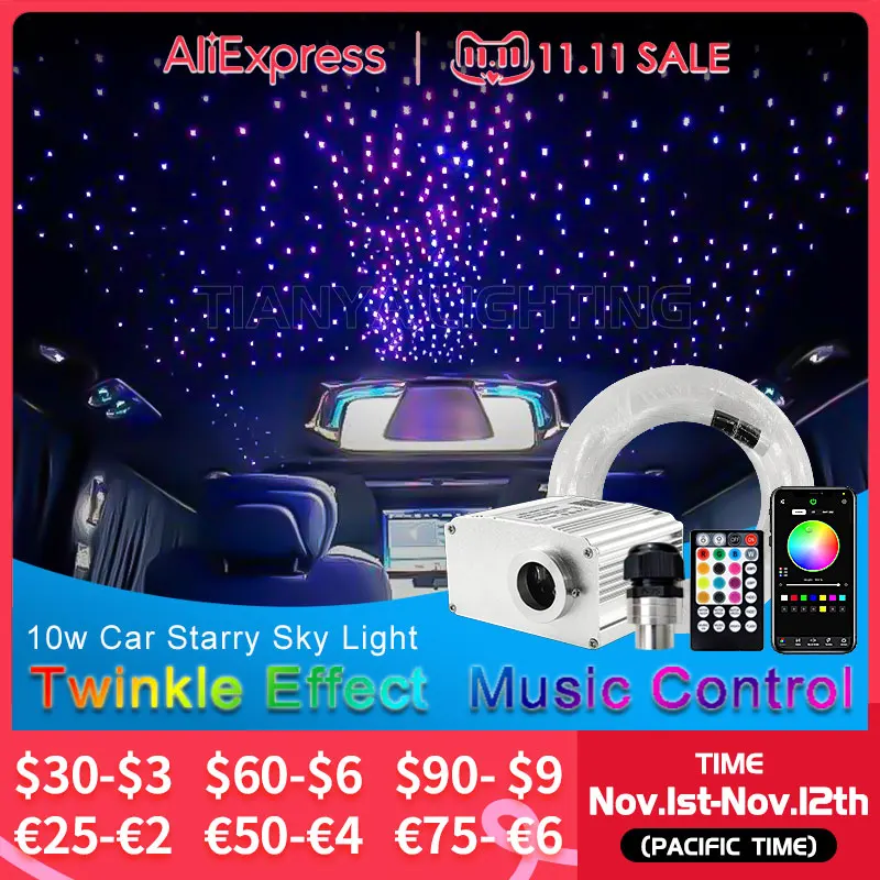 Купить 10 Вт Автомобильный светодиодный потолочный мерцающий светильник со звездным небом, волоконно-оптический светильник, украшение интерьера, ...