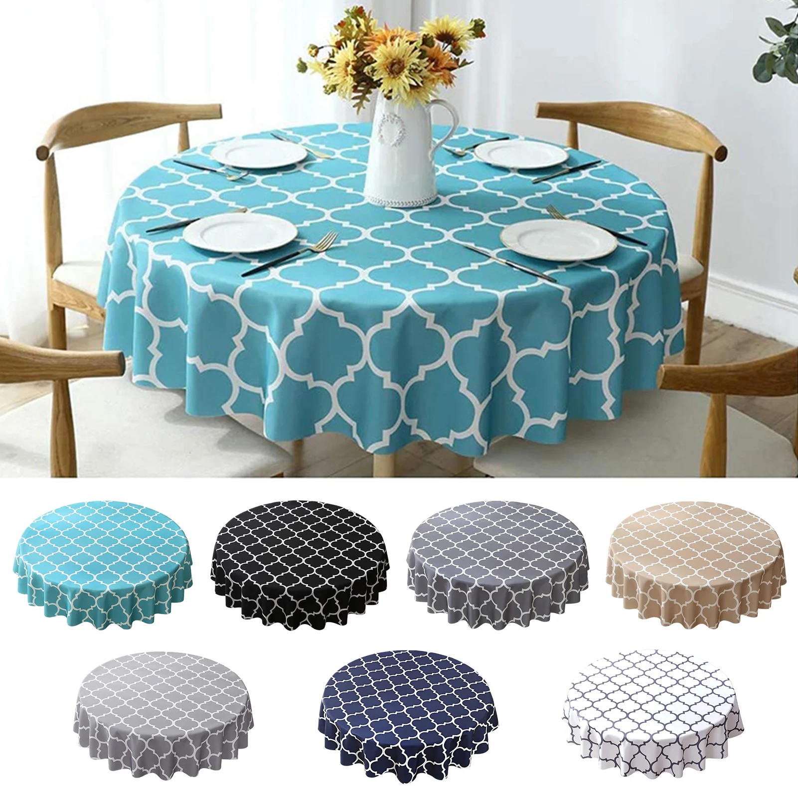 

100cm Plaid Tablecloth Round Tablecloth Household Round Table Cover Cloth Waterproof Tablecloth for Home Kitchen Outdoor Camping