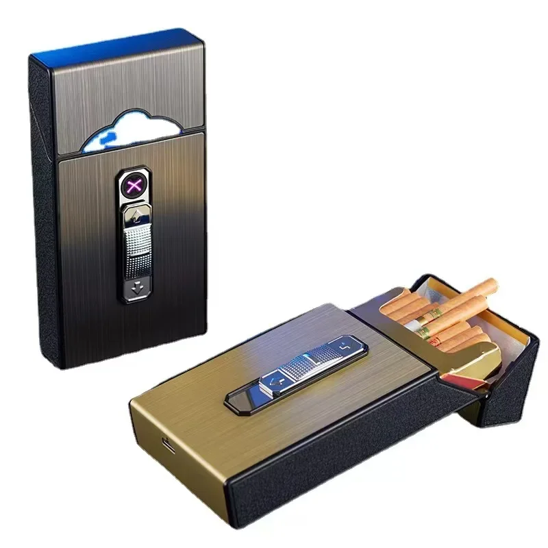 Фото Новый USB-перезаряжаемый портсигар, прикуриватель, нагревательный провод, вмещает 20 тонких сигарет, коробка для хранения сигарет с зажигалкой №5