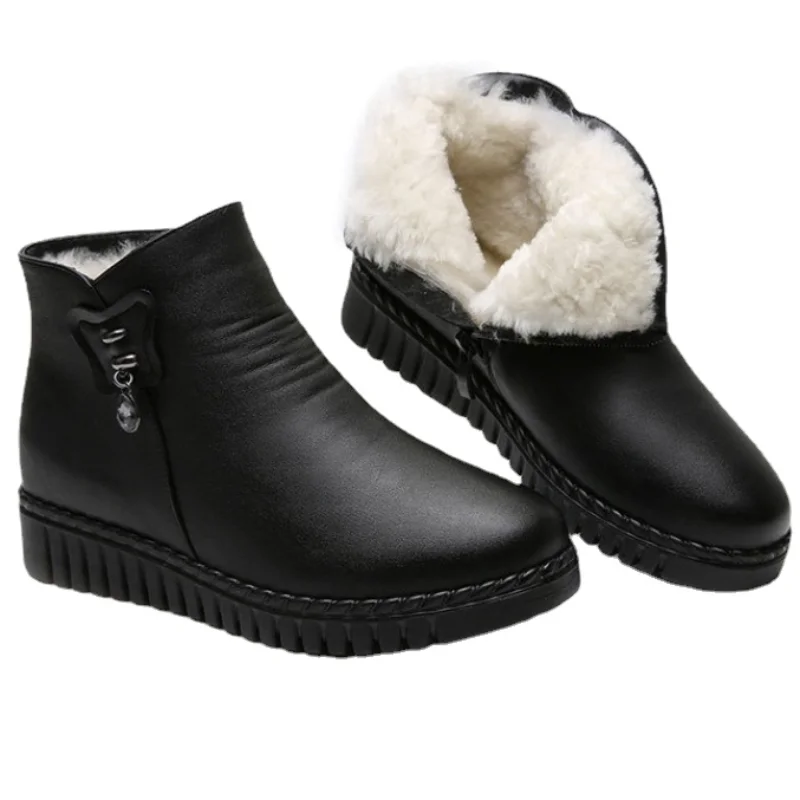 

Женские зимние ботинки 2023, Зимние ботильоны на плоской подошве, женские теплые ботинки на платформе, кожаные ботинки на толстом меху, Нескользящие