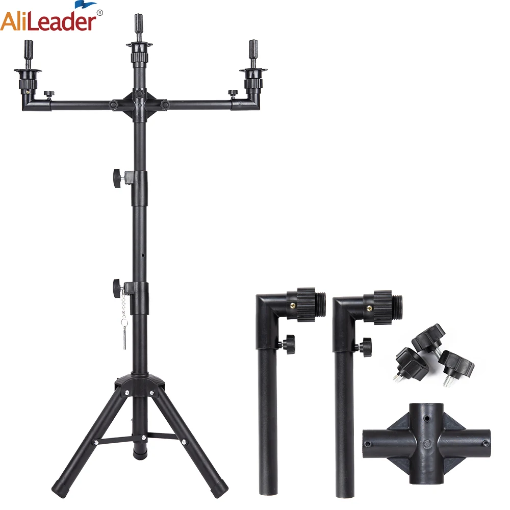 

50Inch Wig Stand Adjustable Wig Stand Tripod Holder 3-Head Black Tripod Stand For Wig/Mannequin Head Canvas Head Display Stand