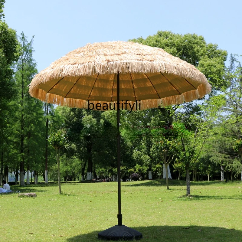 

yj Outdoor Sunshade Park Thatch Sun Umbrella Table and Chair Garden Balcony Outdoor Courtyard Beach Straw