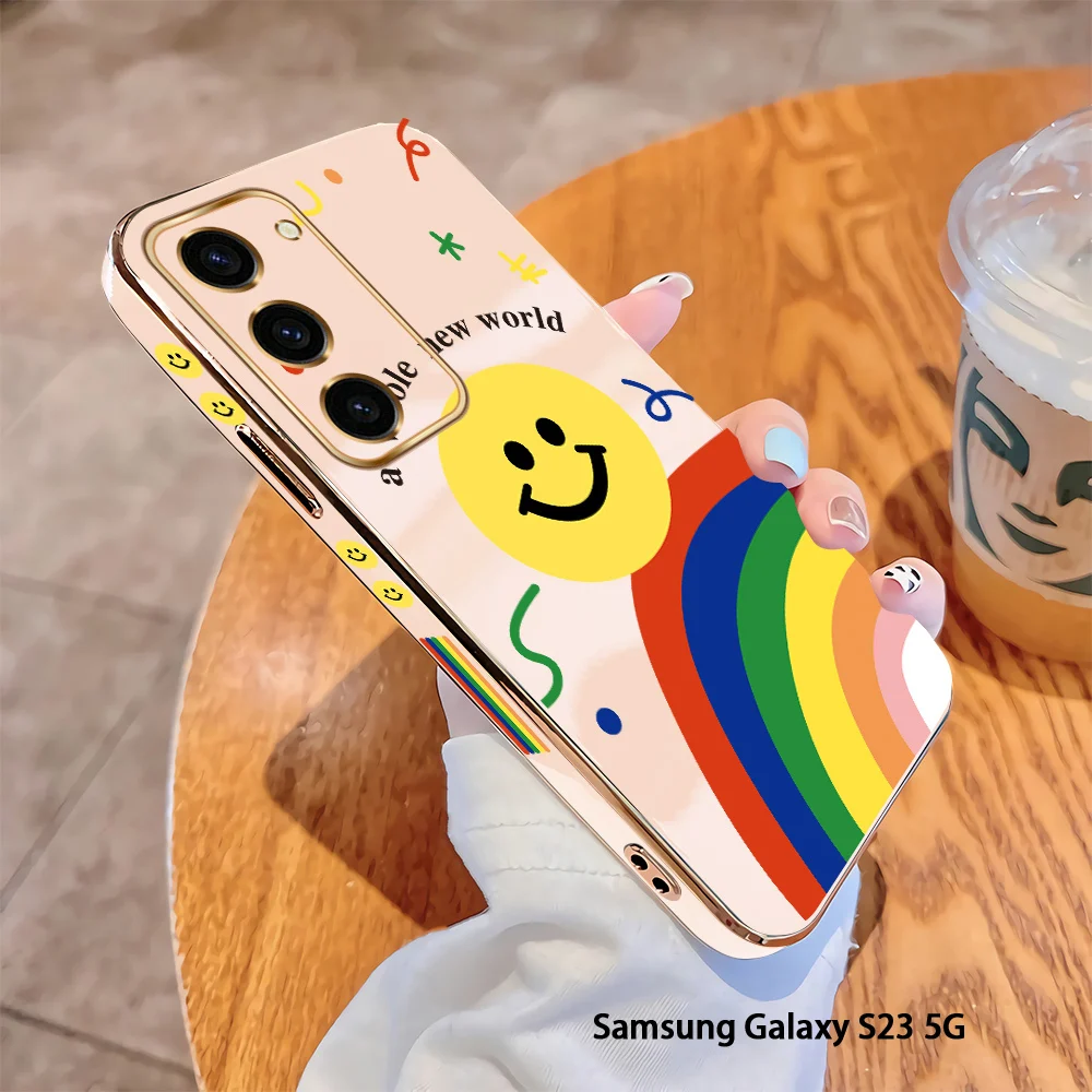 

For Samsung Galaxy S23 Ultra S23 Plus S23 5G Luxury Original Square Case Smile Plating Soft TPU Cover Shockproof Cases