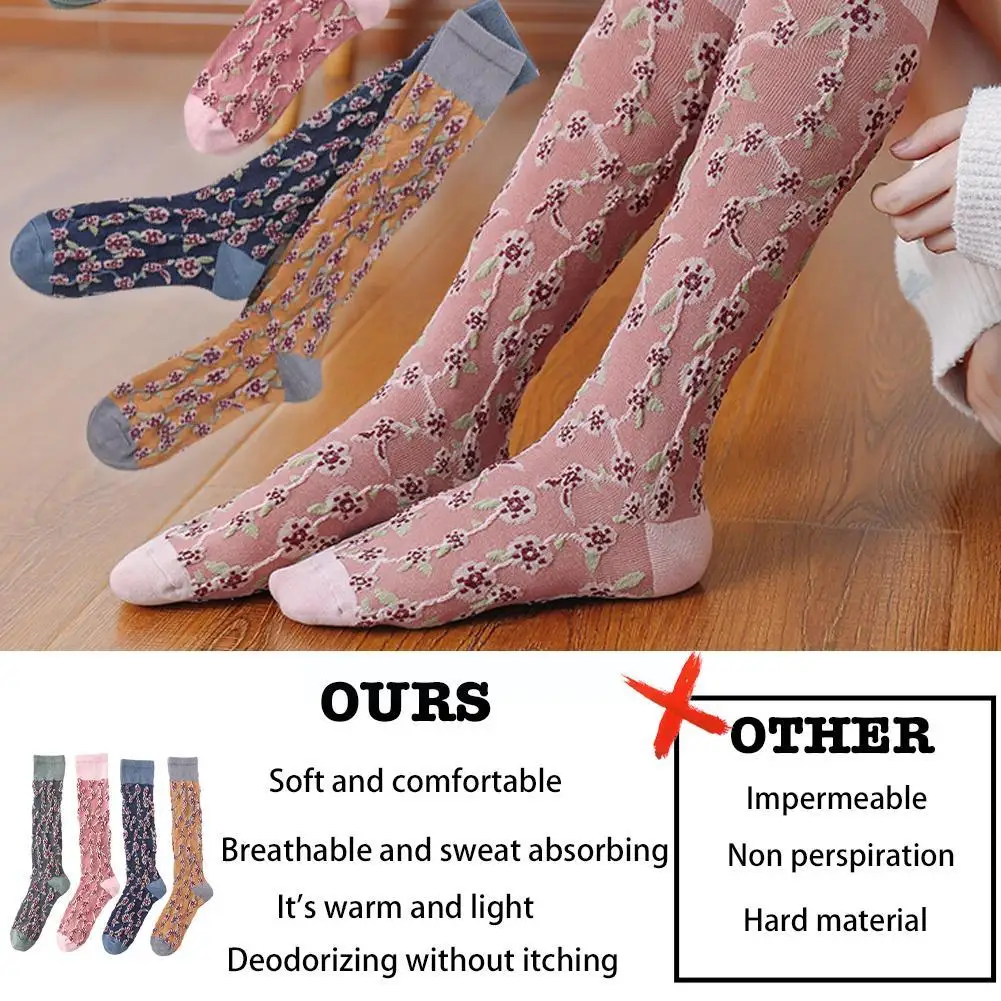 12pair Womens Floral Long Cotton Socks Vintage Embroidered Style Girls Cotton Thickened Korean Fashion Socks P3p6