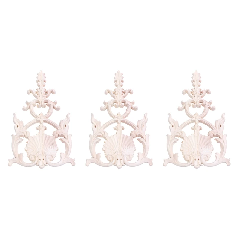 

3X Rubber Wood Carved Applique Vintage Furniture Craft Decor