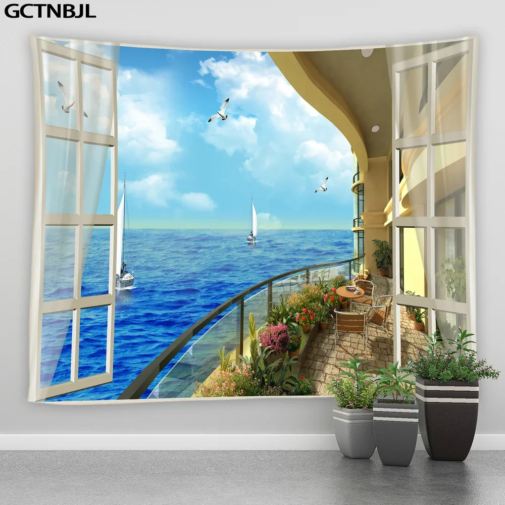 Океанский пейзаж настенный гобелен морская волна солнечный свет пляжный