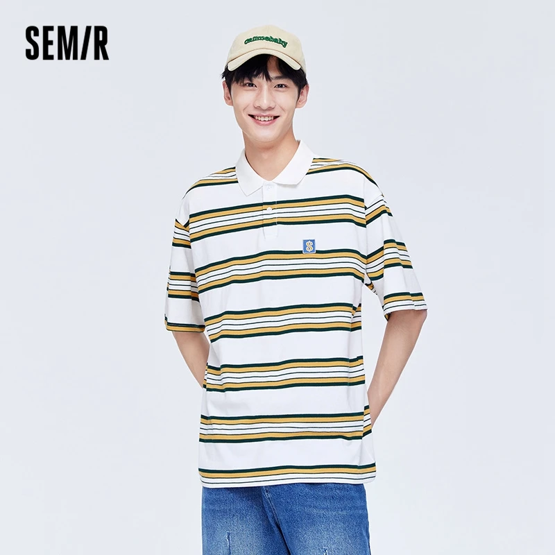 

SEMIR Short-Sleeved T-Shirt Men 2022 Summer New Fashion Hit Color Striped Boys Retro Trendy Design Top