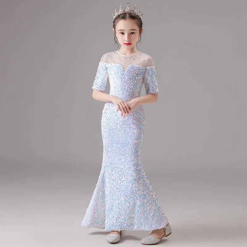 

Kids Girls 2022 Summer New Sequin Tutu Lace Patchwork Birthday Prom Dress Children's Clothing Elegant Wedding Party Dress L66