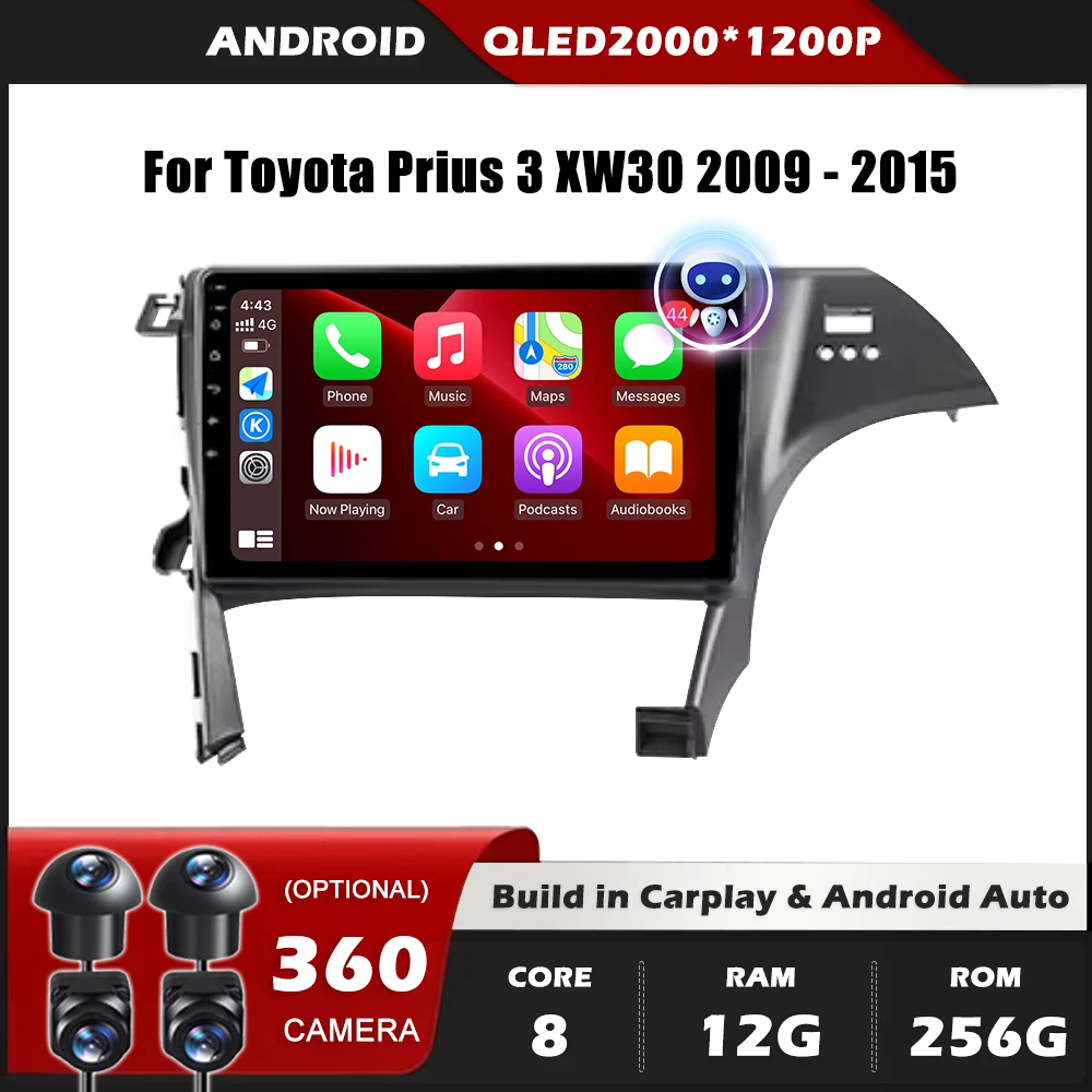 Автомобильный радиоприемник с GPS-навигацией 4G для Toyota Prius 3 XW30 2009-2015