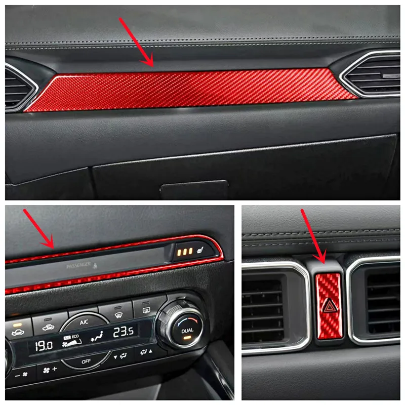 Купи Red Car Dashboard Center Console Panel Decorative Cover Trim Strips Carbon Fiber Sticker For Mazda CX-5 Car Interior Accessories за 450 рублей в магазине AliExpress