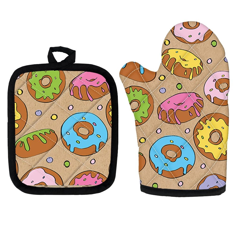 

Cute Cartoon Doughnut Oven Mitts and Pot Holders Set Kitchen Oven Gloves Heat Resistant Baking Accessories Insulation Pad