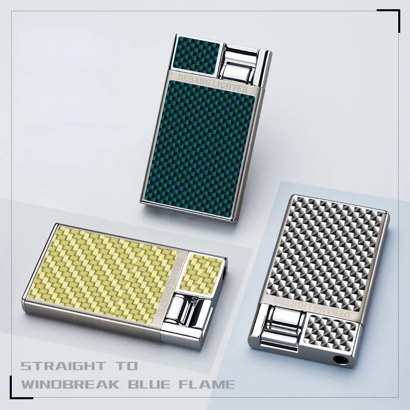 

Ultra-thin Press-type Inflatable Lighter Creative Blue Flame Straight Metal Windproof Lighter Smoking Accessories Dropship Gift