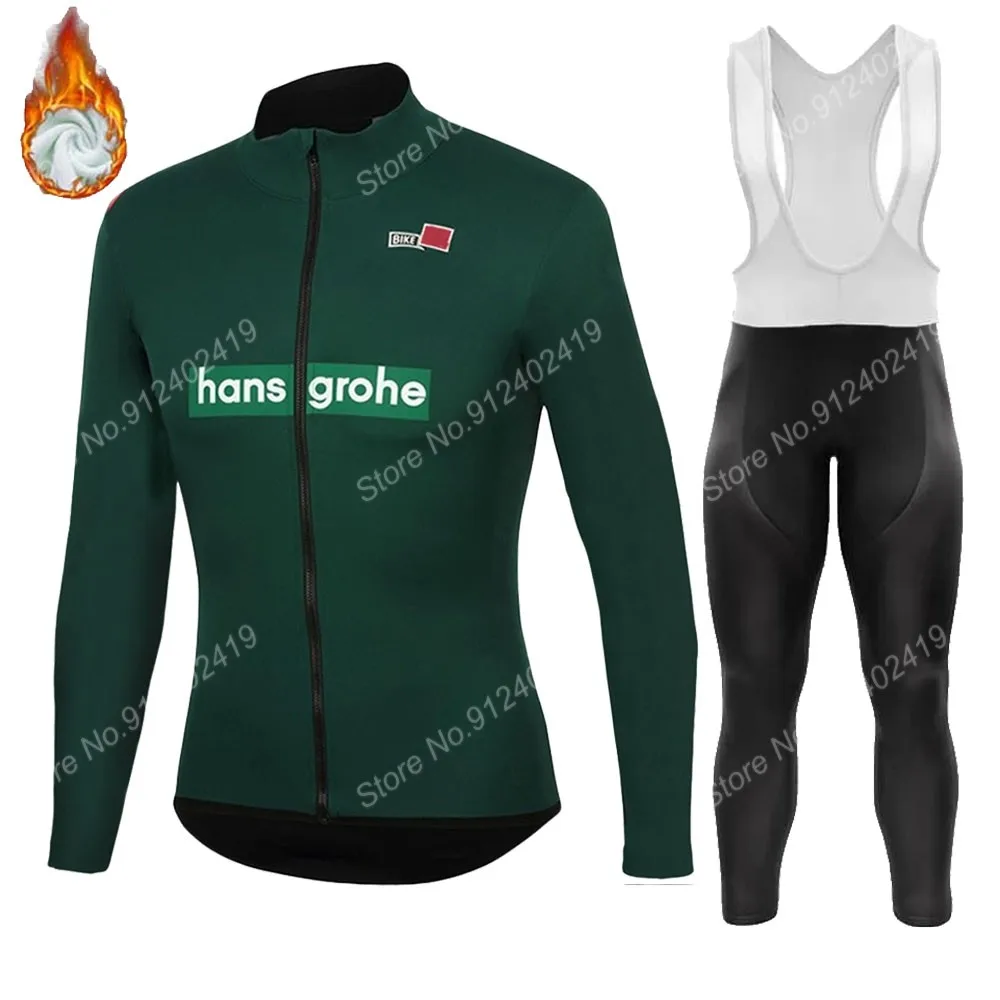 

2021 Boraful Hansgrohe Winter Cycling Jersey Set Peter Sagan Green Long Sleeve Cycling Clothing Road Suit MTB Maillot Culotte