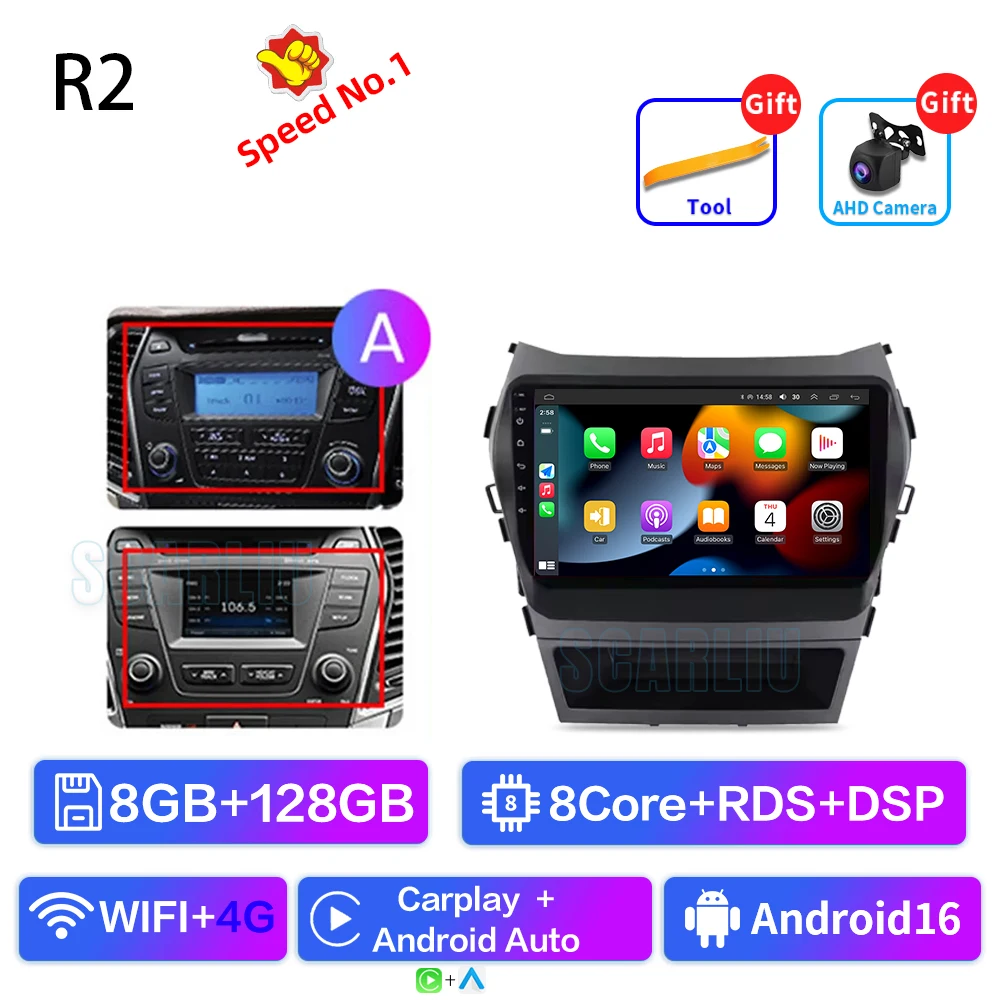 

2 Din Android 16 Автомобильный стерео радио Мультимедийный видеоплеер для Hyundai Santa Fe 3 Grand IX45 2012-2017 Навигация GPS 4G Carplay