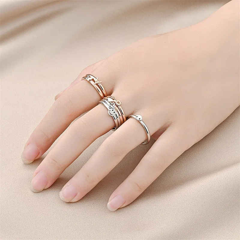 

Yoiumit Trendy Stainless Steel Women's Ring Simple Butterfly Smiley Face Geometric Stacking Ring Wedding Gift For Love Jewelry