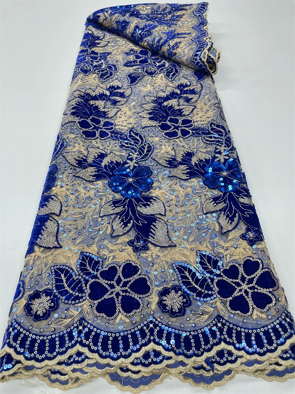 

High Quality African Nigerian Lace FabricFor Sewing Velvet Sequins Embroidered Cord Guipure Wedding Party Dress 5Yards QF129