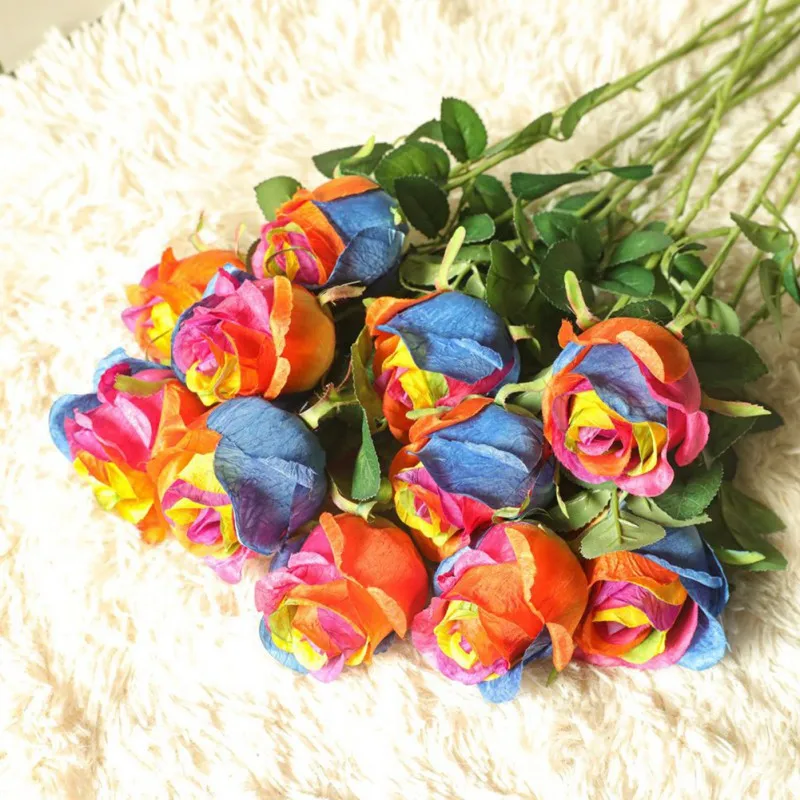 

9PCS Color Rose Artificial Flowers Frangipani Bouquet Silk Fake Flowers Wreath Desktop Decor For Home Bride Wedding DIY
