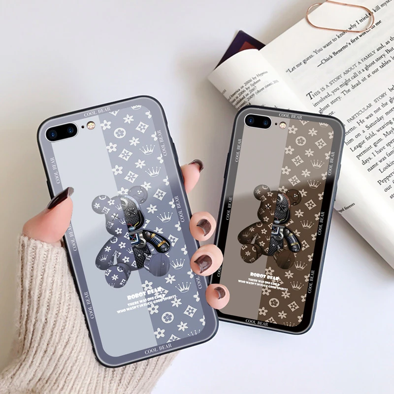 Чехол из закаленного стекла для iPhone 5 6 6S 7 8 SE 2020 X XS XR 11 12 13 Pro Max Mini мультяшный
