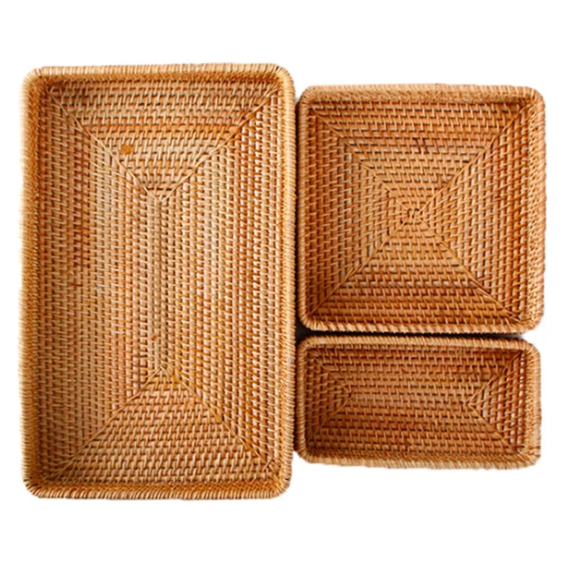 

3PCS Rattan Storage Basket Woven Storage Basket Handmade Rattan Sundries Box Snack Storage Box