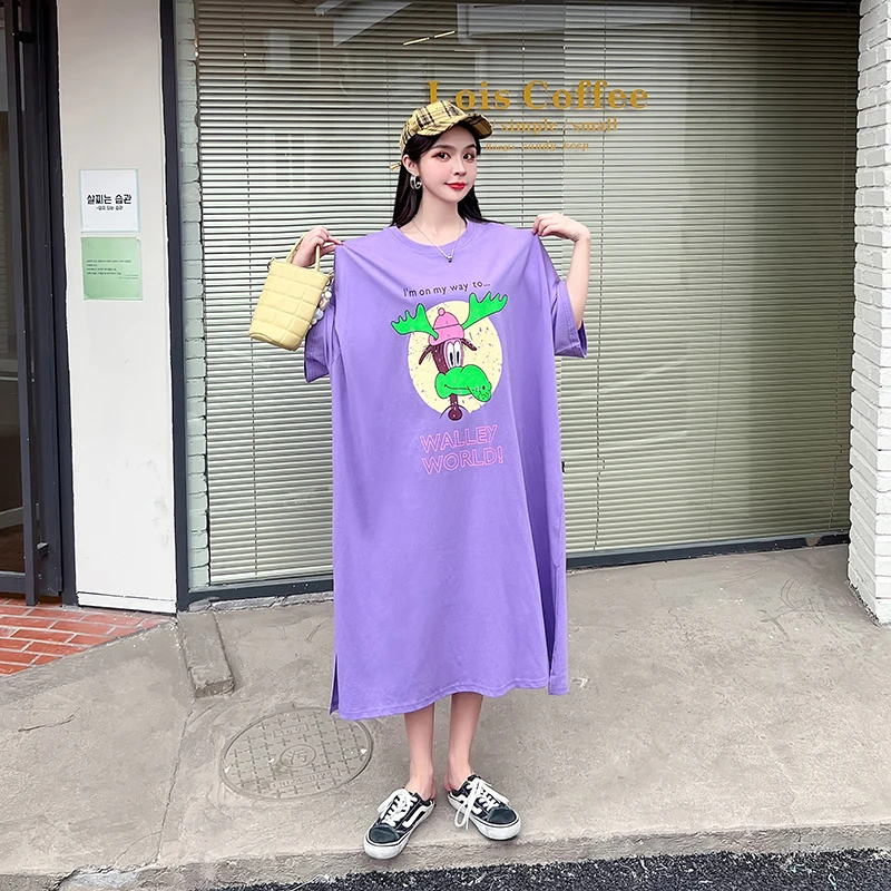 

2023 летнее модное женское платье большого размера в Корейском стиле Elbise свободное повседневное Хлопковое платье большого размера с мультяш...